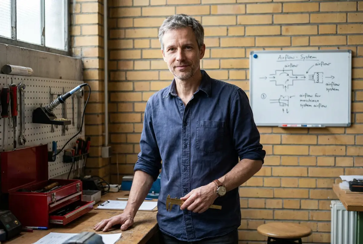 Mike Bennett, el inventor de EpiCooler, en su taller